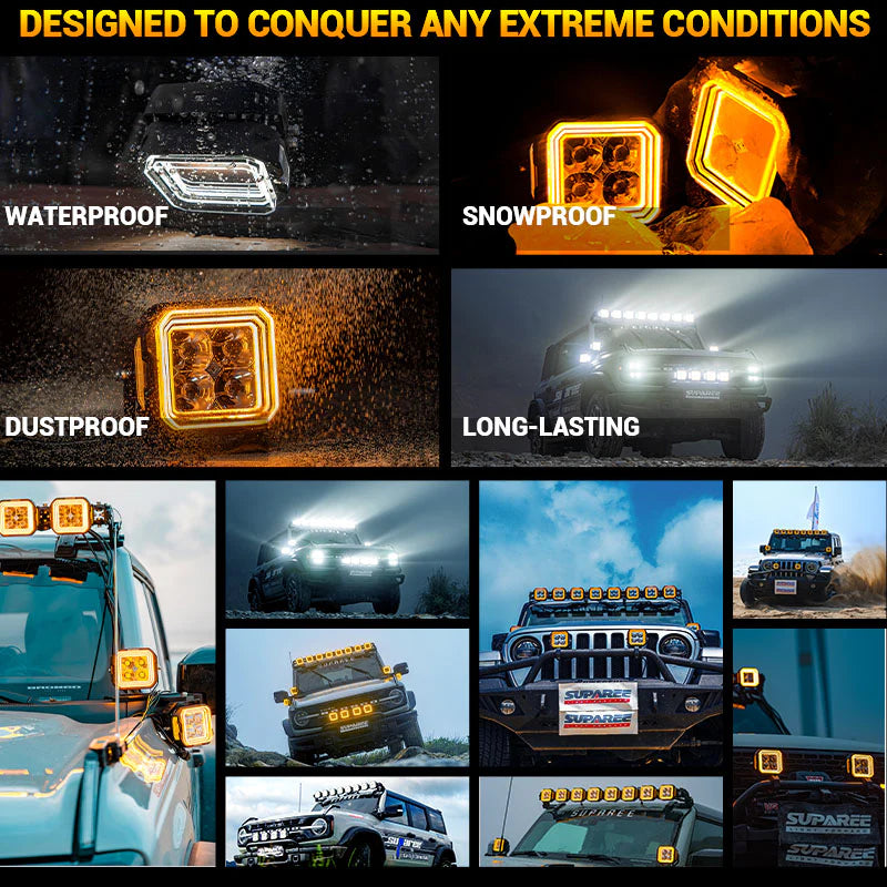 Suparee 5-Inch LED Off-Road Lights White + Amber Dual-Mode for Jeep Wrangler JL/JT