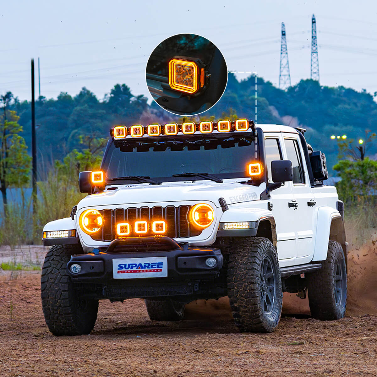 Suparee 5-Inch LED Off-Road Lights White + Amber Dual-Mode for Jeep Wrangler JL/JT